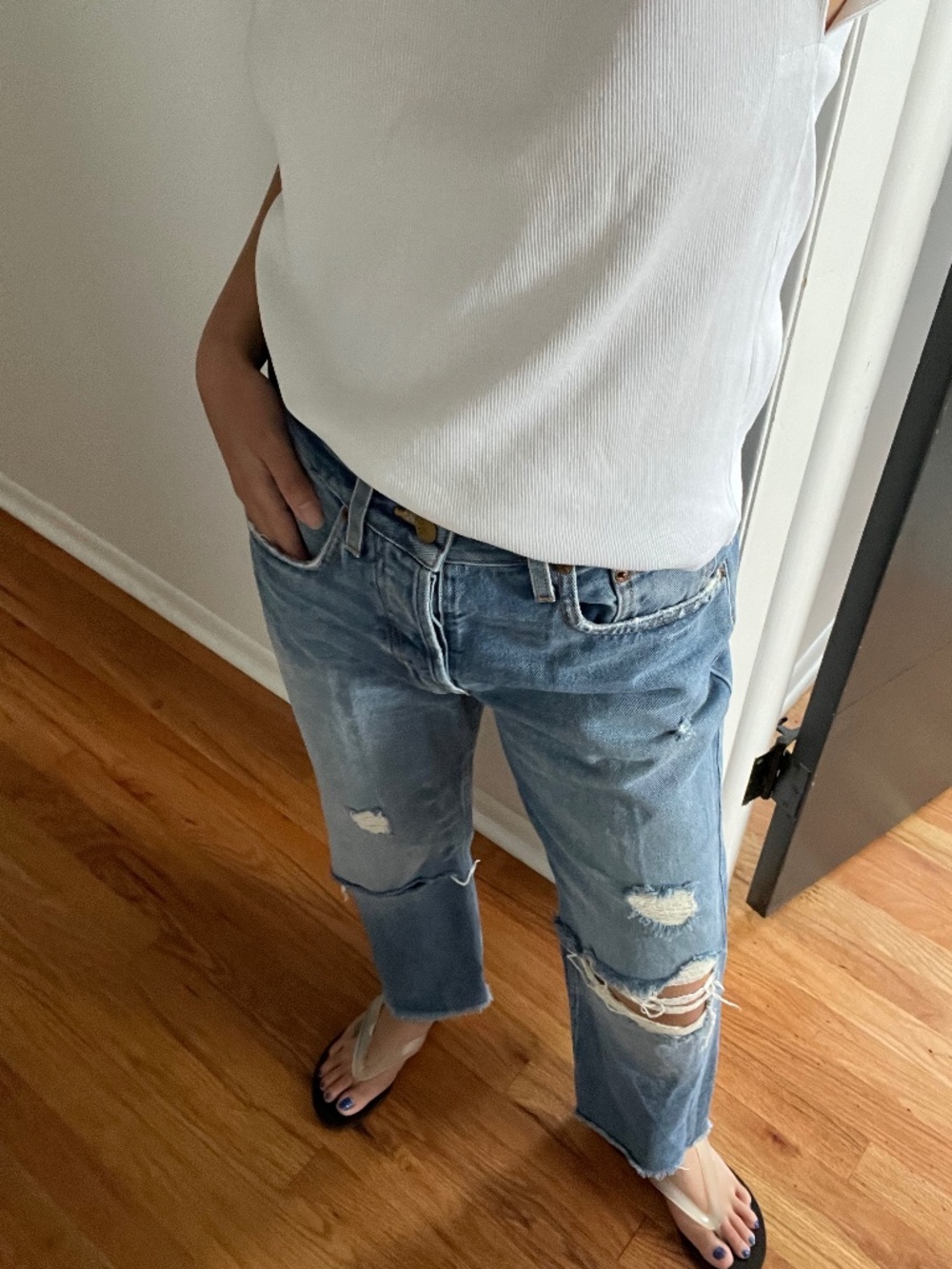 B Sides Distressed Straight Leg Jeans